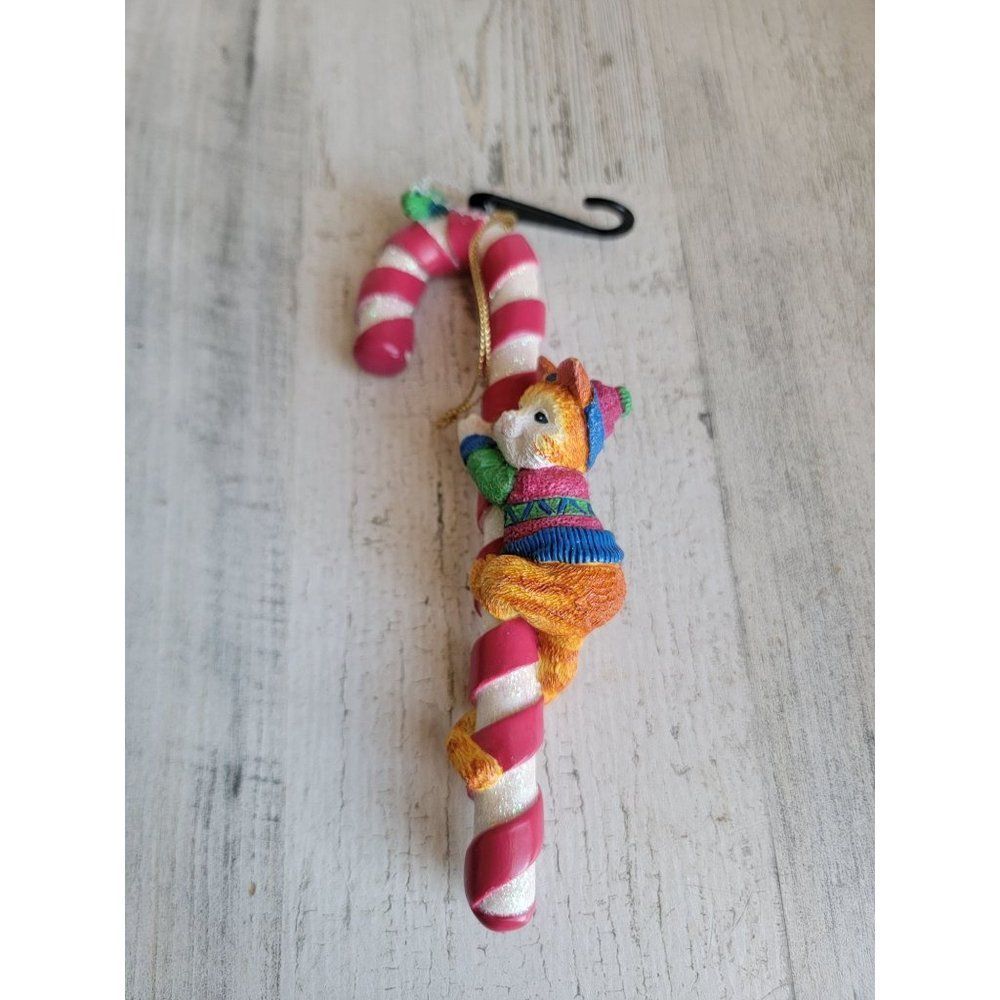 Avon 1996 vintage‎ cat climbing candy cane ornament Xmas
